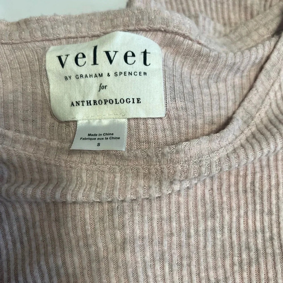 Anthropologie Velvet by Graham Spencer Ribbed Boat Neck Tunic Long Sleeve Pink S - Picture 2 of 7
